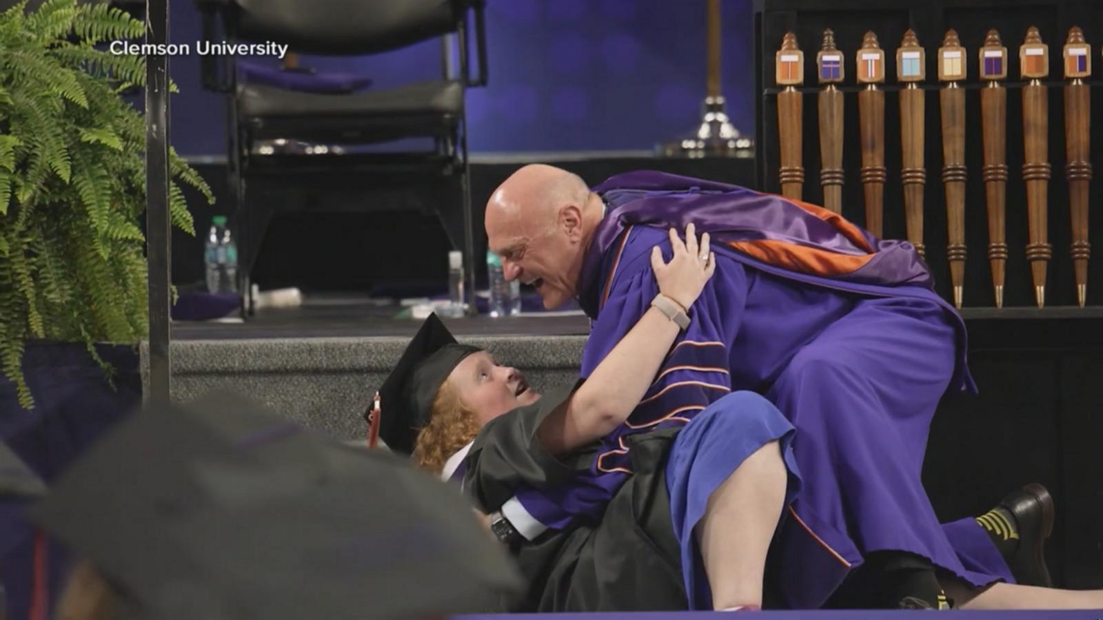WATCH:  Clemson president and daughter ‘bear hug’ at college graduation