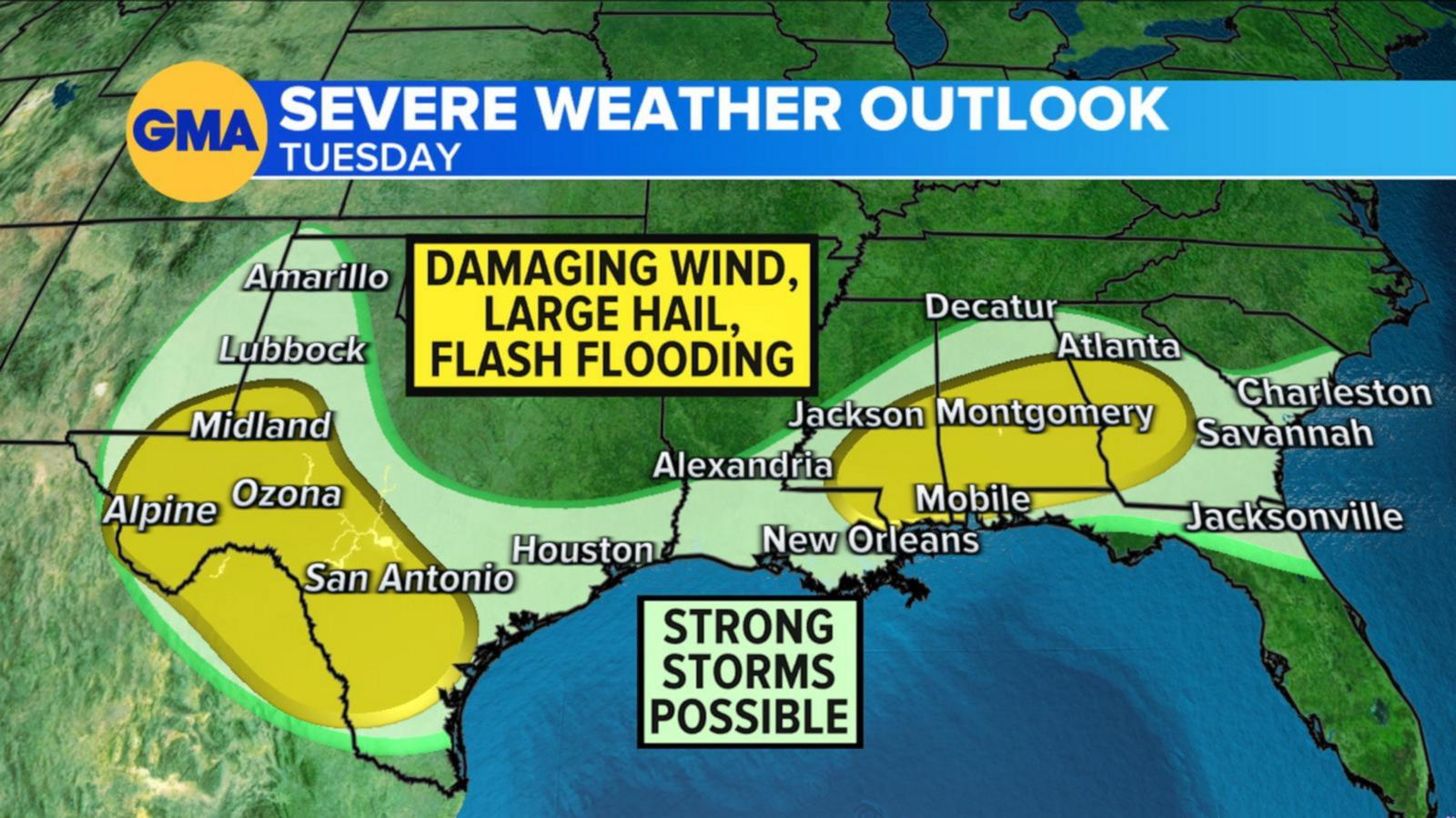 VIDEO: Severe weather threat in the South on the move