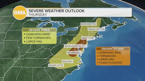 Severe weather threat has millions on alert along East Coast