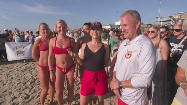 Ginger Zee competes against the lifeguards of Delaware’s Rehoboth Beach