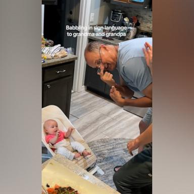 Baby communicates with her grandparents in sign language