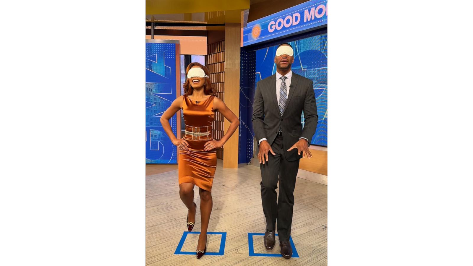 Michael Strahan and Keke Palmer try the marching-in-place challenge
