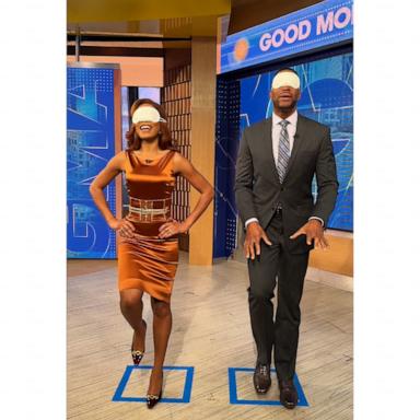 Michael Strahan and Keke Palmer try the marching-in-place challenge