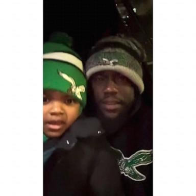 Kevin Hart and son fly high after Philadelphia Eagles win