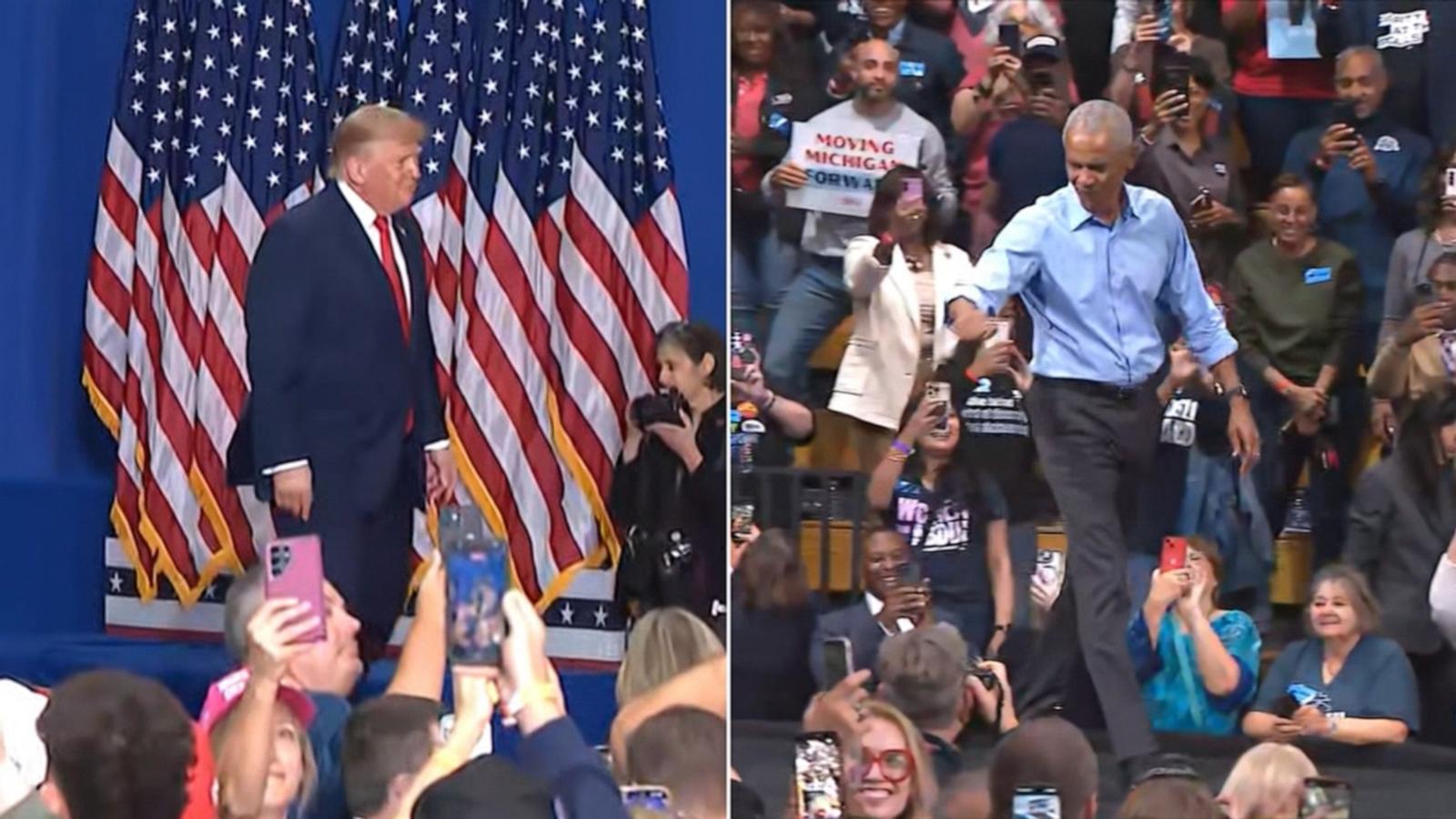 WATCH:  Obama, Trump rally in battleground state Michigan
