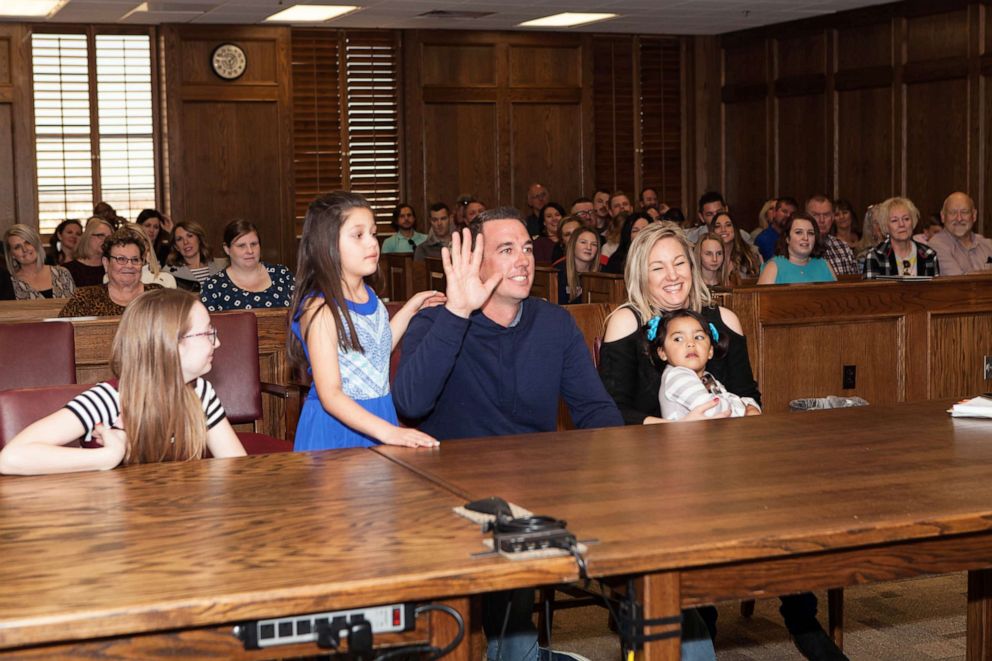 PHOTO: Selah Scott, 8 and Skye Scott, 2, were adopted by Colt and Suzanne Scott in Lubbock, Texas, on March 5 among family and friends.