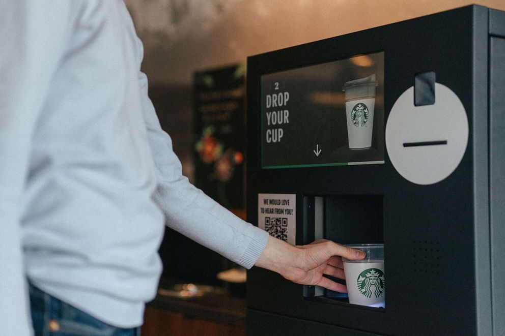 PHOTO: A glimpse at how Starbucks' new reusable cup program will operate.