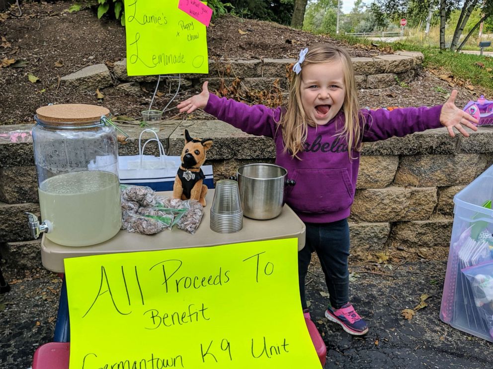 PHOTO: Lainie Stephens raised $754 by selling snacks and lemonade during her familys three-day-long garage sale to help the Germantown Police Department.