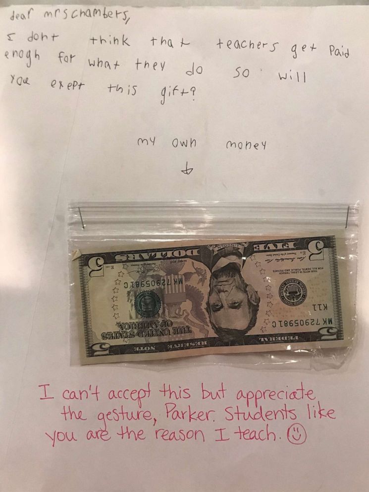 PHOTO: Parker Williams, 9, made a sweet gesture last week when he offered his teacher a portion of his birthday money to show his apprecation for all she does in the classroom.