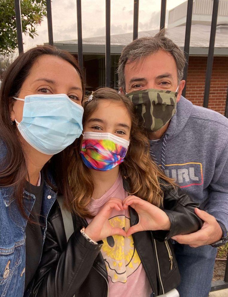 PHOTO: Tarine Zanotto revealed to her daughter Clara Zanotto, a fourth grade student of Redondo Beach School District in Redondo Beach, California, that she'd be heading to the classroom again starting March 3.