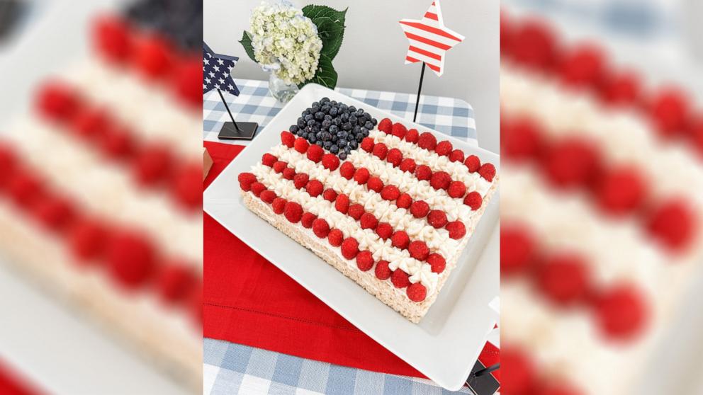 PHOTO: A rice krispie treat flag cake.