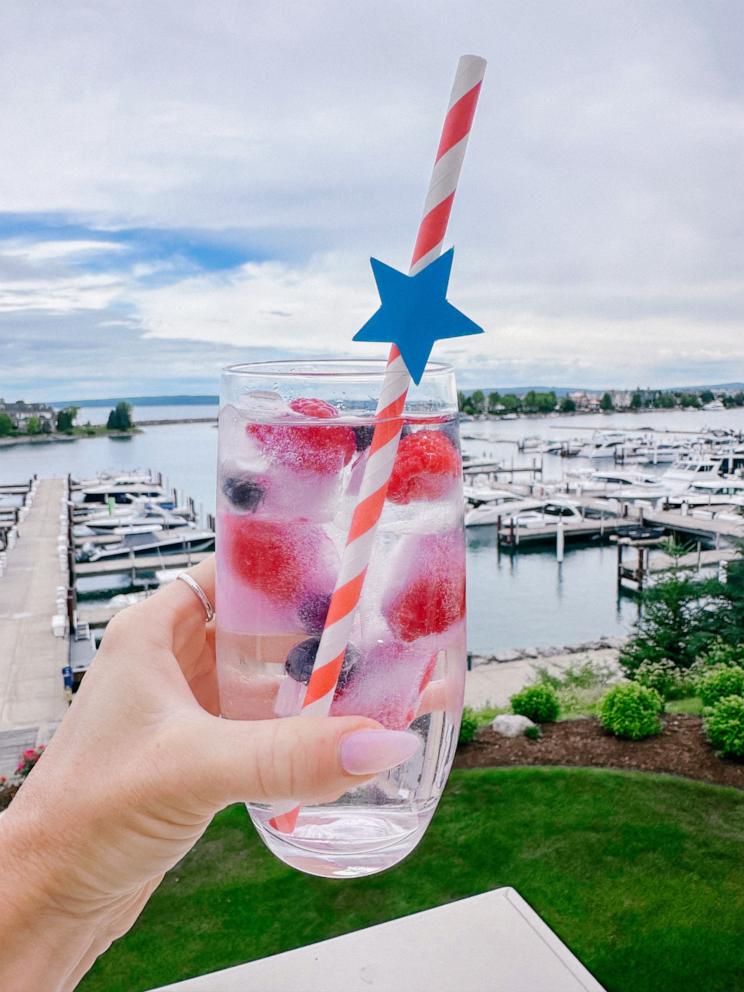 PHOTO: Red, white and blue ice cubes with DIY paper star straws.