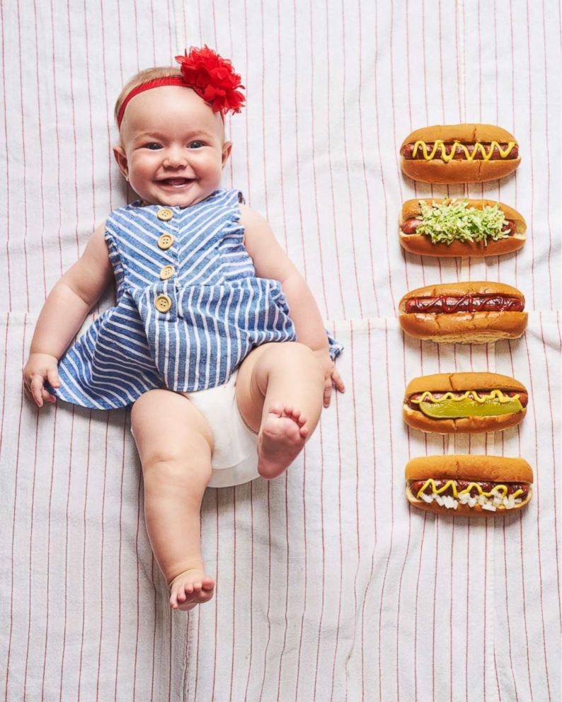 PHOTO: Michaela Claire Meter at five months old with five hot dogs.