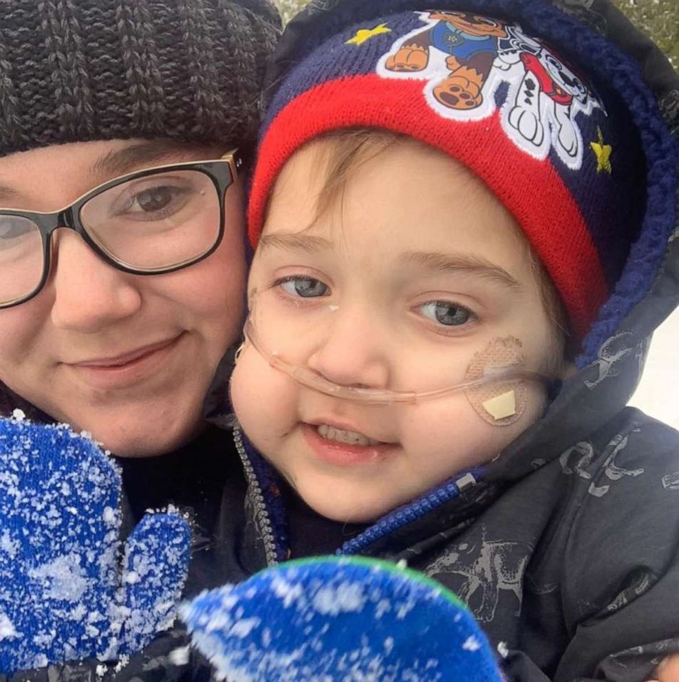 PHOTO: Noah Schneider tested positive for COVID-19 Dec. 30. The 5-year-old was also born with cystic fibrosis. Mom Haley Schneider of Yuba City, California, said Noah is asking people send him stickers and cards for him to play with.
