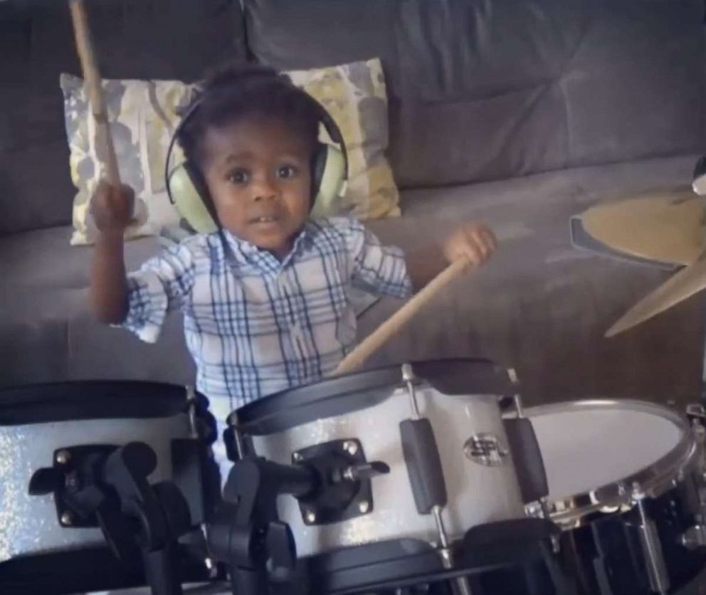 PHOTO: Justin "LJ" Wilson has played drums since he was 18 months old. The recent kindergarten graduate even makes his own music with dad on the piano, and mom on the mic.