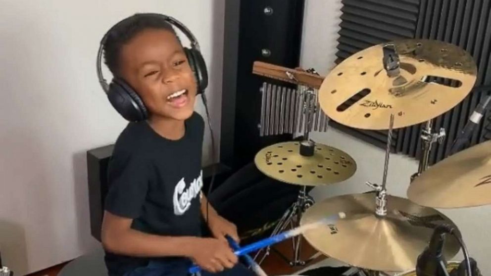 PHOTO: Justin "LJ" Wilson has played drums since he was 18 months old. The recent kindergarten graduate even makes his own music with dad on the piano, and mom on the mic.
