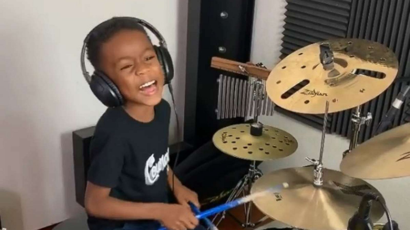 PHOTO: Justin "LJ" Wilson has played drums since he was 18 months old. The recent kindergarten graduate even makes his own music with dad on the piano, and mom on the mic.