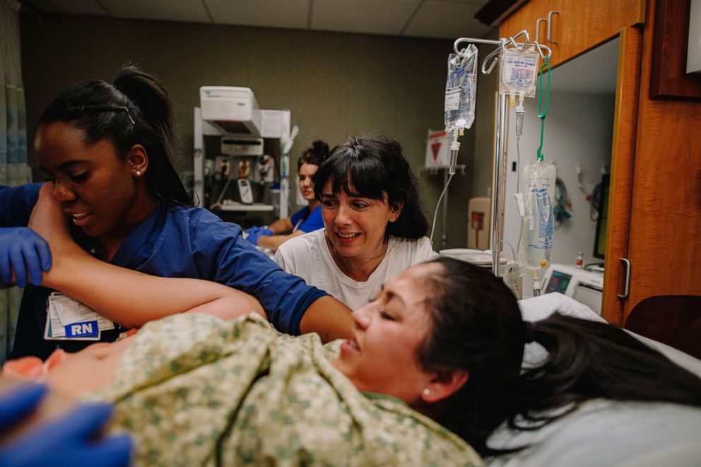 PHOTO: Stephanie Cabrera from Reborn From Within, took these photos of intended mother Olatz Mendiola Marinas and surrogate Celeste Remediz at the birth of baby Kala. 