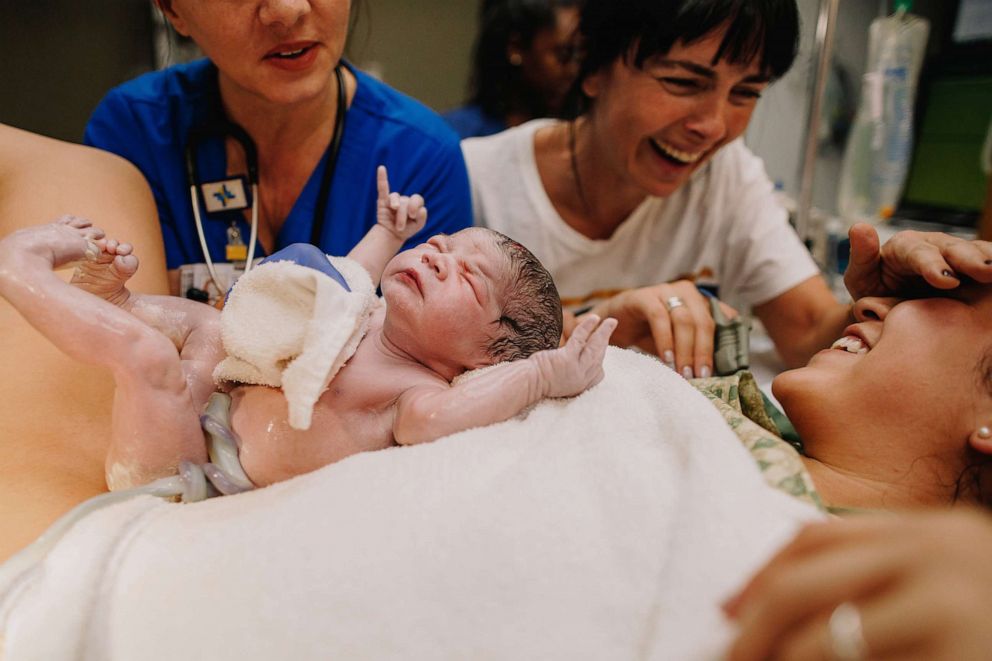 PHOTO: Stephanie Cabrera from Reborn From Within, took these photos of intended mother Olatz Mendiola Marinas and surrogate Celeste Remediz at the birth of baby Kala. 