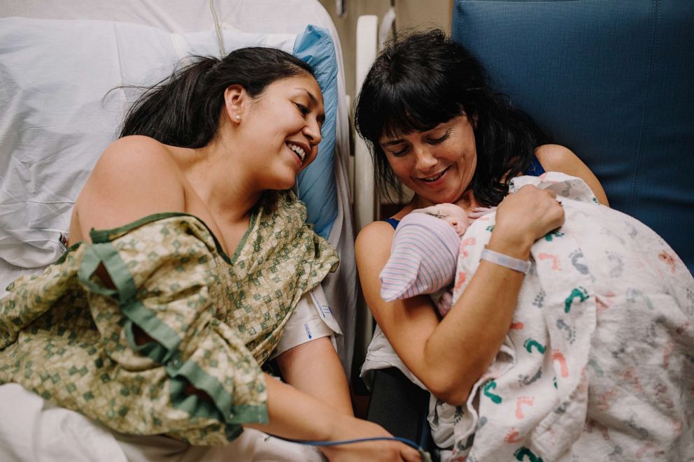 PHOTO: Stephanie Cabrera from Reborn From Within, took these photos of intended mother Olatz Mendiola Marinas and surrogate Celeste Remediz at the birth of baby Kala. 