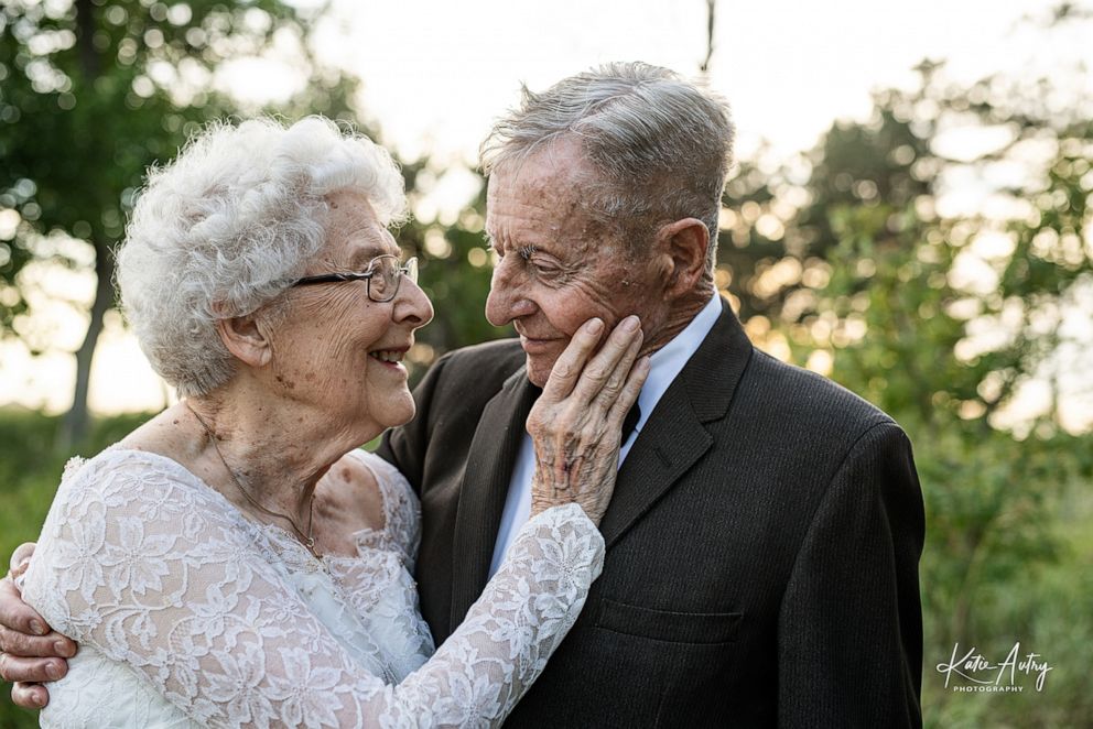 PHOTO: Lucille and Marvin Stone of Kearney, Nebraska, wed on Aug. 21, 1960. Katie Autry photographed the couple in their original wedding attire. Autry said the couple wore their wedding attire for 25th anniversary pictures as well.