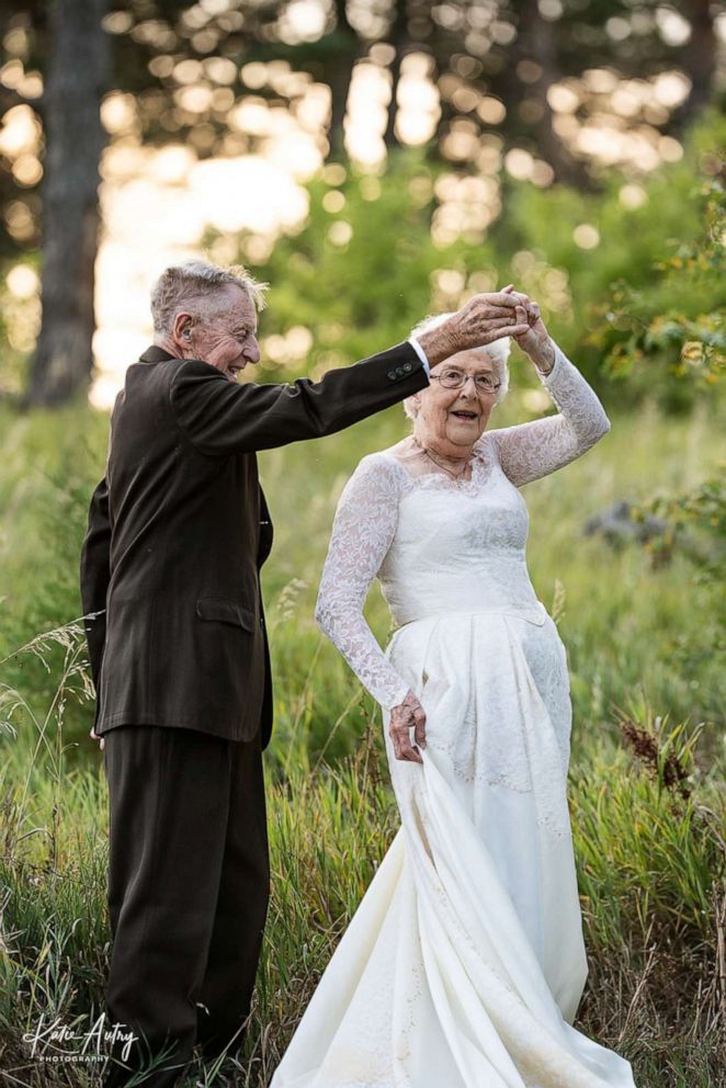 PHOTO: Lucille and Marvin Stone of Kearney, Nebraska, wed on Aug. 21, 1960. Photographer Katie Autry photographed the couple in their original wedding attire. The images garnered thousands of shares on Facebook.