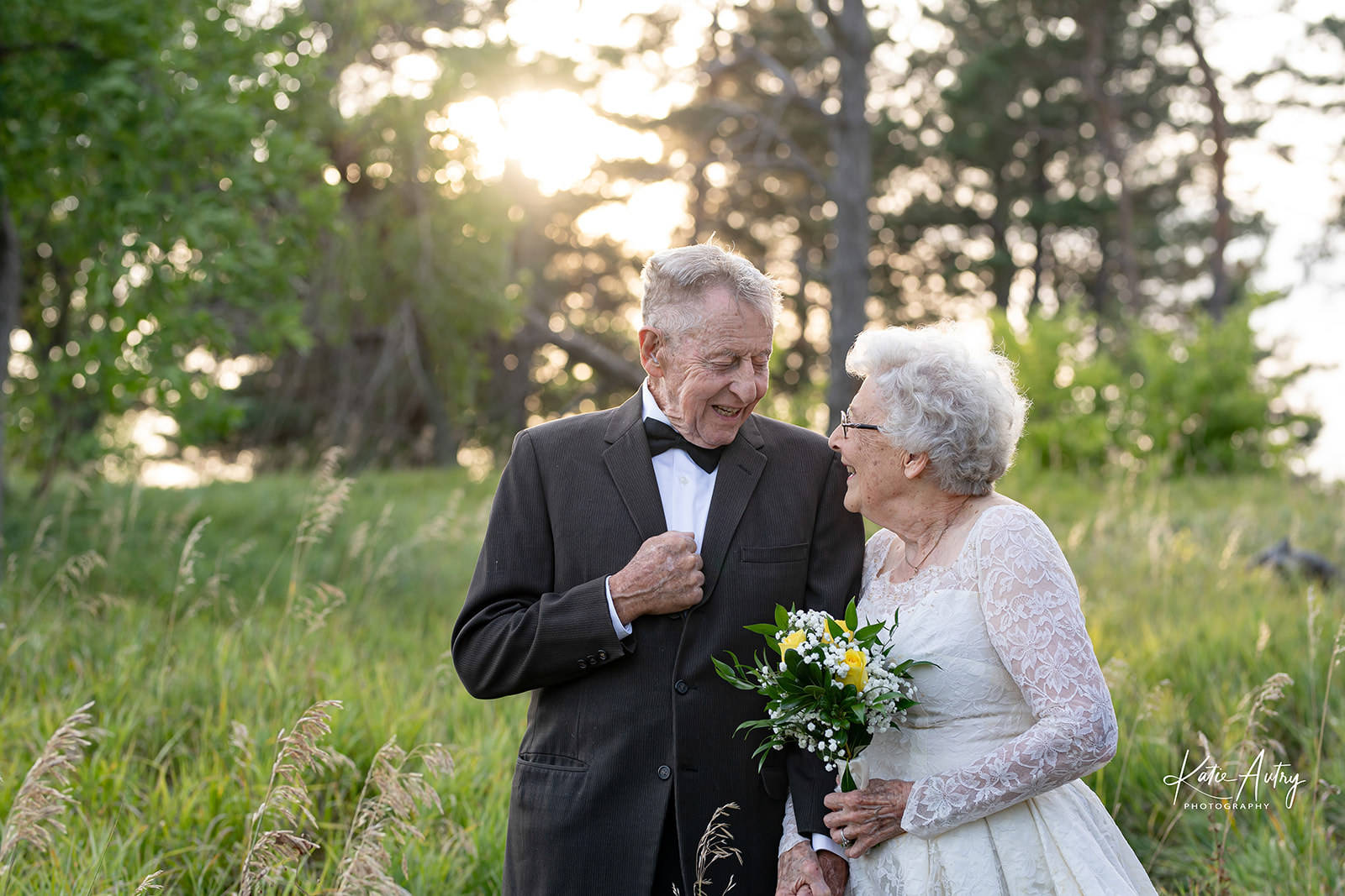 Couple wears original wedding attire in 60th anniversary photos