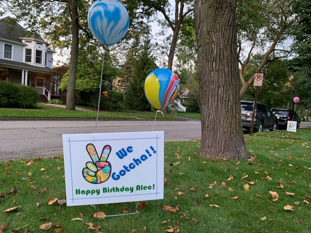 PHOTO: On Sept. 10, 2019, Alec Childress was met with 100 kids, parents, family and church members at the intersection where he's been crossing students in Wilmette, Illinois, for 14 years.
