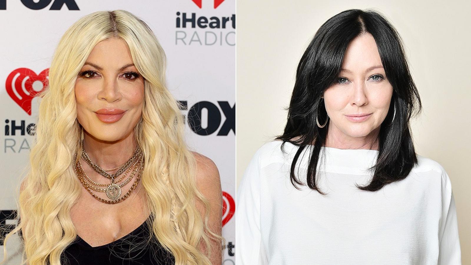 PHOTO: Tori Spelling attends the 2024 iHeartRadio Music Awards in Los Angeles, April 1, 2024. Shannen Doherty poses for a portrait, Oct. 5, 2019, in Beverly Hills.