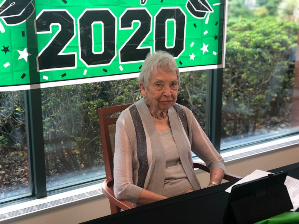 PHOTO: Neola Waller, 91, has been connecting with student Alexandria Pezzano, 12, who was paired with Waller as her mentor. Alexandria will soon graduate from Frank W. Cox High School in Virginia Beach, Virginia.
