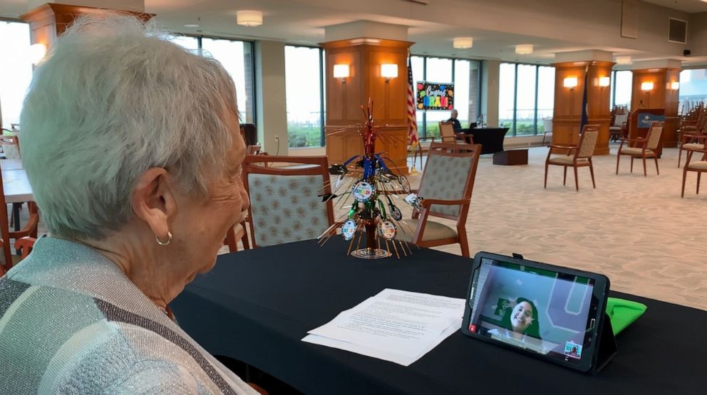 PHOTO: Neola Waller, 91, has been connecting with student Alexandria Pezzano, 18, who was paired with Waller as her mentor. Alexandria will soon graduate from Frank W. Cox High School in Virginia Beach, Virginia.