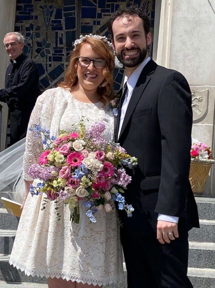 Amy Zimmerman Scudieri and Sal Scudieri wed at a safe distance in Massachusetts May 24 — the same day that would have been Amy's grandmother Millie's 100th birthday.