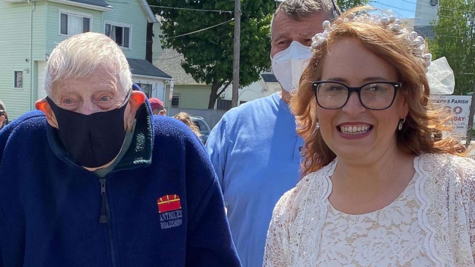 PHOTO: Vincent Simeone, of Woburn, Massachusetts, attended Amy Zimmerman Scudieri and Sal Scudieri's nuptials at a safe distance on May 24 — the same day that would have been his late wife Millie's 100th birthday.