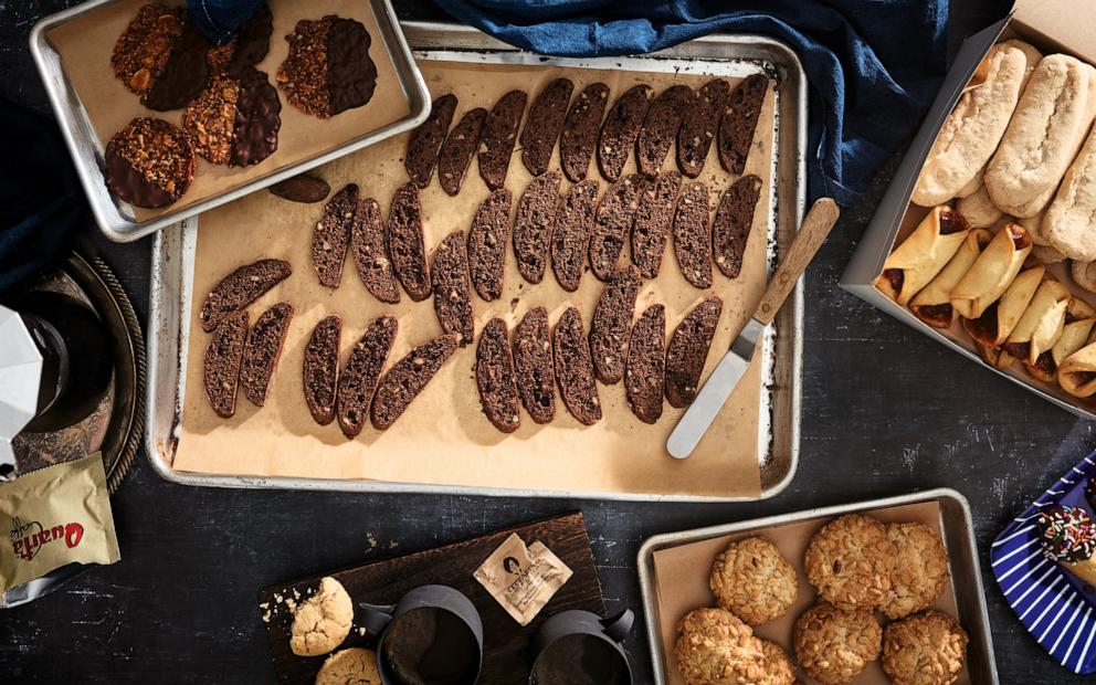 PHOTO: A tray of chocolate nut biscotti.