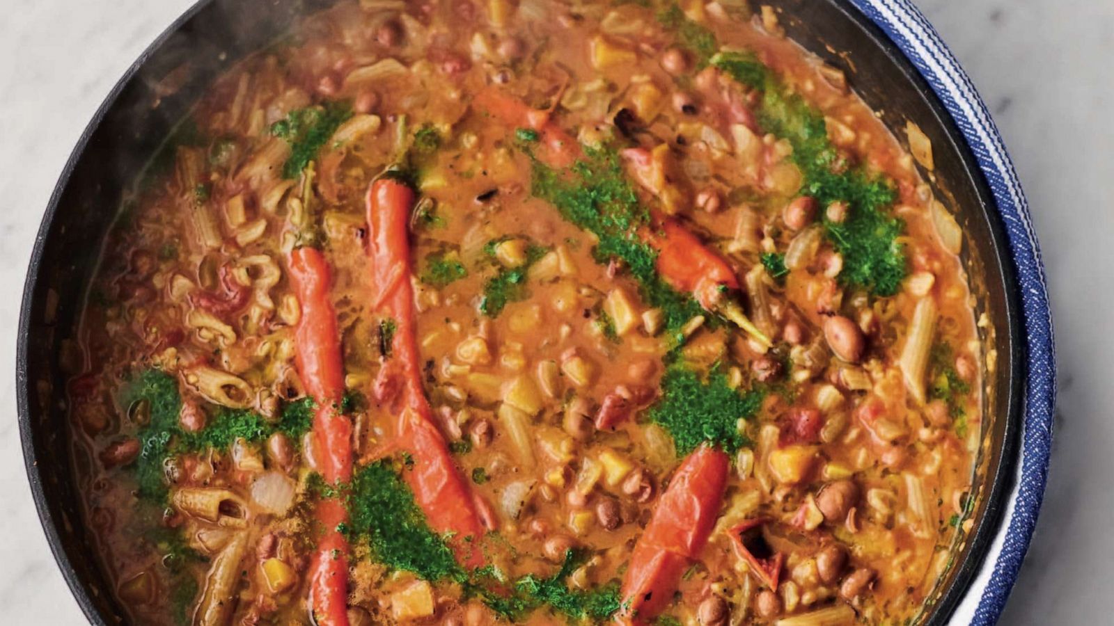 PHOTO: Jamie Oliver's meat-free fiery pasta fagioli.