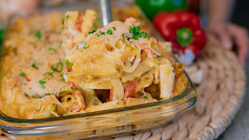 A scoop of homemade Haitian mac and cheese.