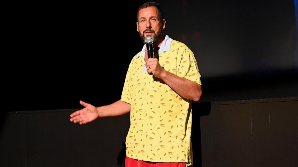 PHOTO: Adam Sandler speaks during the Adam Sandler: Love You Netflix NY Special Screening at The Paris Theatre in New York City, Aug. 20, 2024.