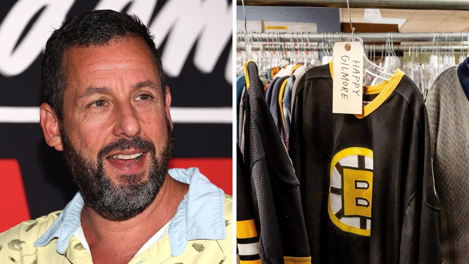 PHOTO: Adam Sandler attends Netflix's "Adam Sandler: Love You" screening in New York, Aug. 20, 2024; Adam Sandler's "Happy Gilmore" jersey appears in a photo he posted to Instagram, Sep. 9, 2024.