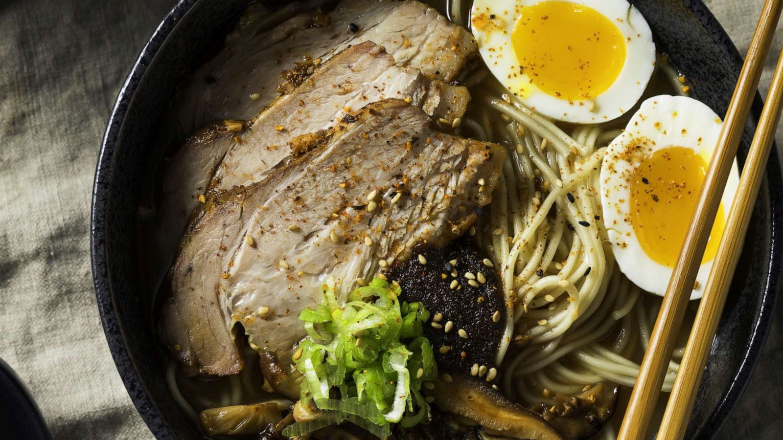 PHOTO: Homemade Japanese Pork Tonkotsu Ramen with Mushrooms and Eggs