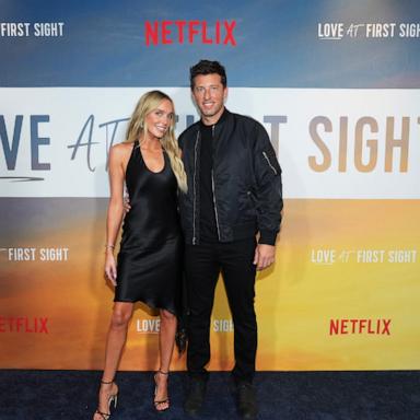 Alexandra Cooper and Matt Kaplan attend the Love at First Sight NY fan screening on September 13, 2023 in New York City. 