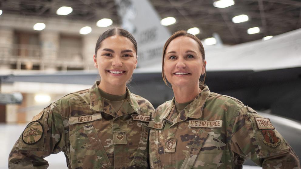 PHOTO: Senior Master Sergeant Jennifer DeCou, 44, and her daughter, Senior Airman Jenaka DeCou, 21, both serve in the Air National Guard and are currently deployed together in Japan.