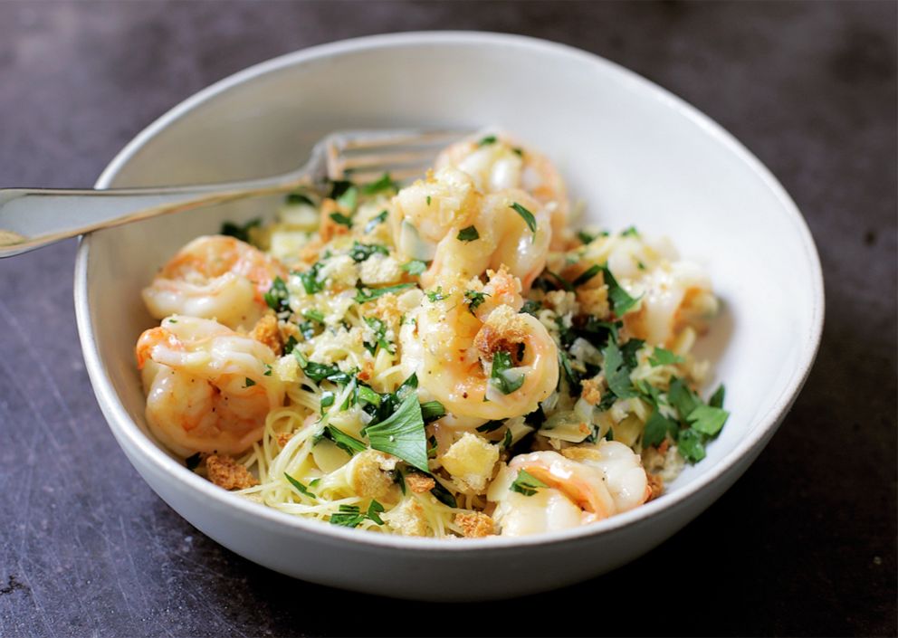 PHOTO: Andrew Zimmern's simple shrimp scampi pasta with fresh herbs and breadcrumbs is a fresh and fast meal to whip up any night of the week.