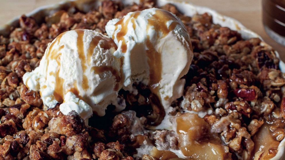 PHOTO: Apple butterscotch crisp topped with ice cream.