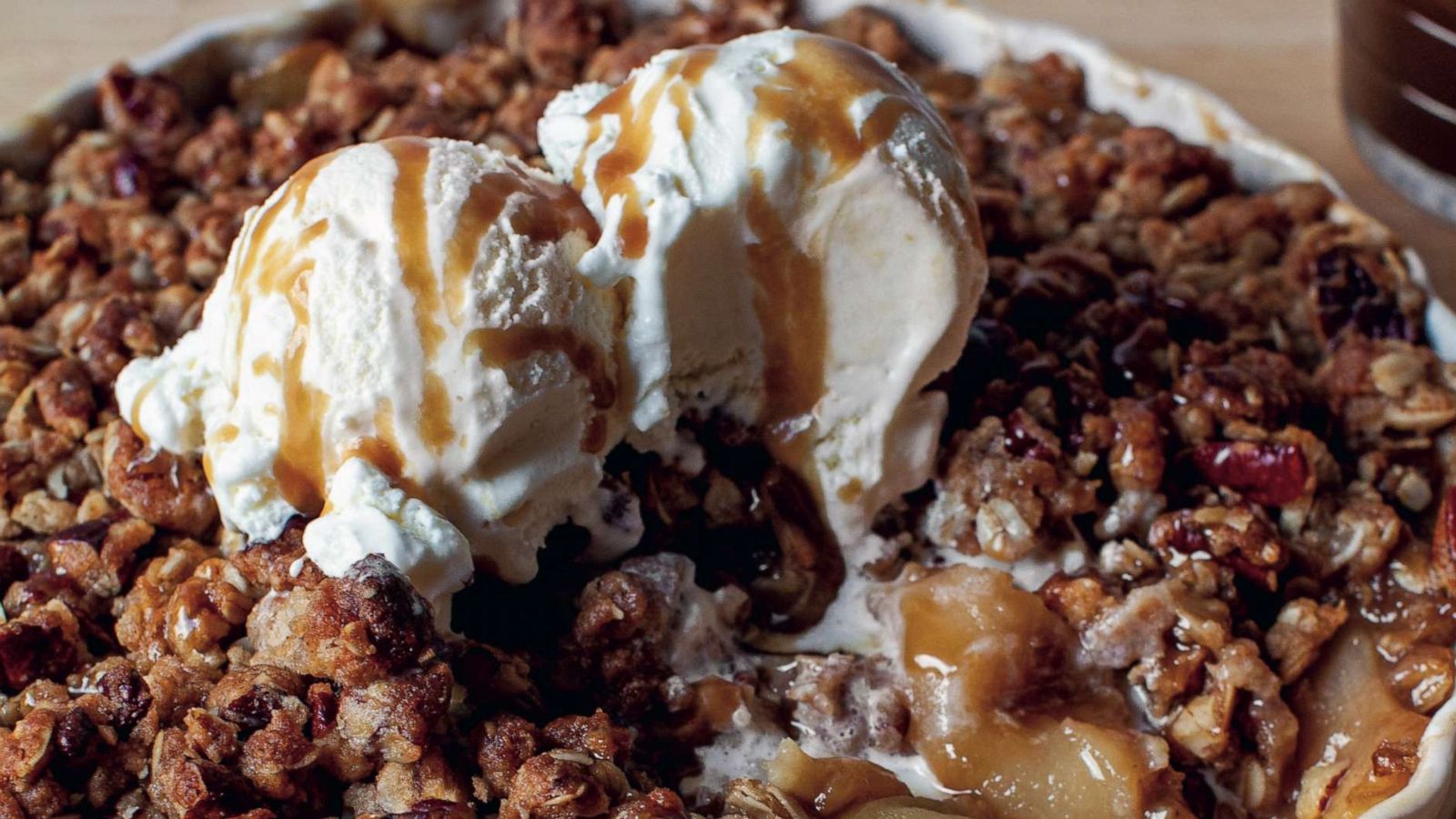 PHOTO: Apple butterscotch crisp topped with ice cream.