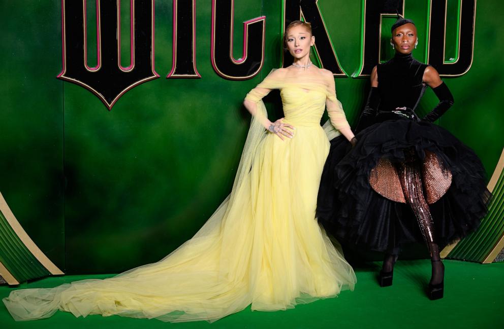 PHOTO: Ariana Grande and Cynthia Erivo attend the "Wicked: Part One" European Premiere at The Royal Festival Hall on Nov. 18, 2024 in London.