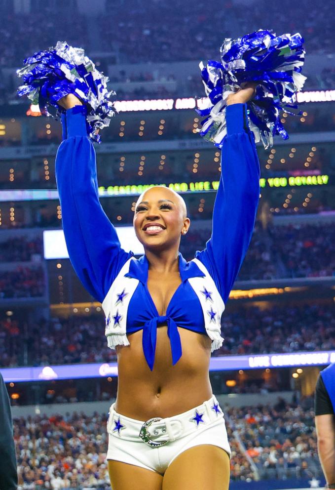 PHOTO: Dallas Cowboys cheerleader, Armani Latimer, performs during the first half against the Cincinnati Bengals, Dec.9, 2024.