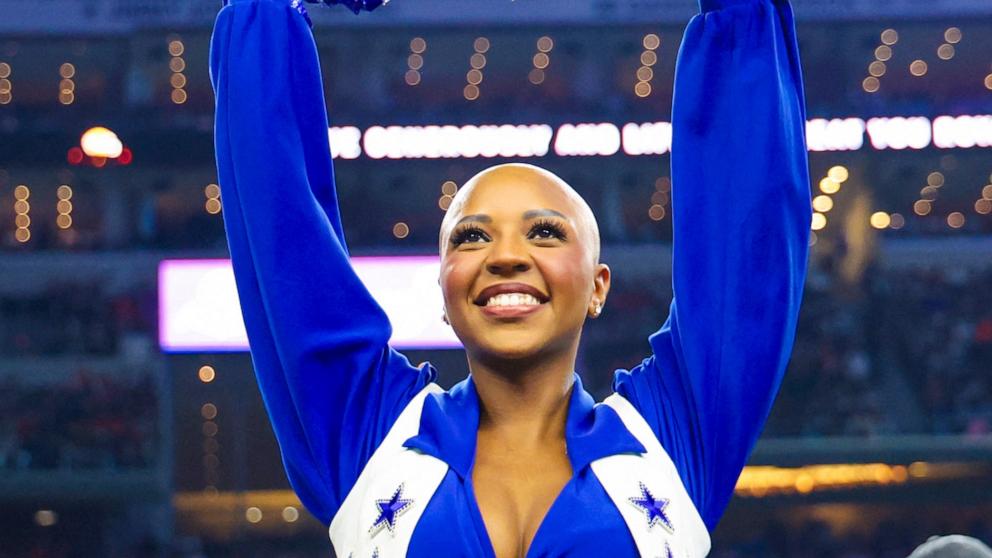 PHOTO: Dallas Cowboys cheerleader, Armani Latimer, performs during the first half against the Cincinnati Bengals, Dec.9, 2024.