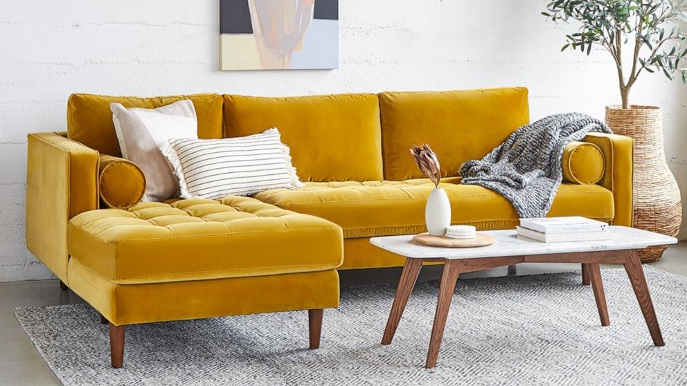 PHOTO: Sven 100" Tufted Velvet Left Sectional - Yarrow Gold