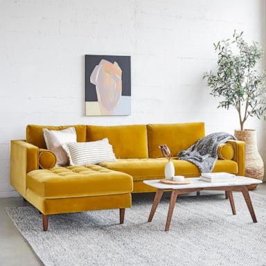 PHOTO: Sven 100" Tufted Velvet Left Sectional - Yarrow Gold