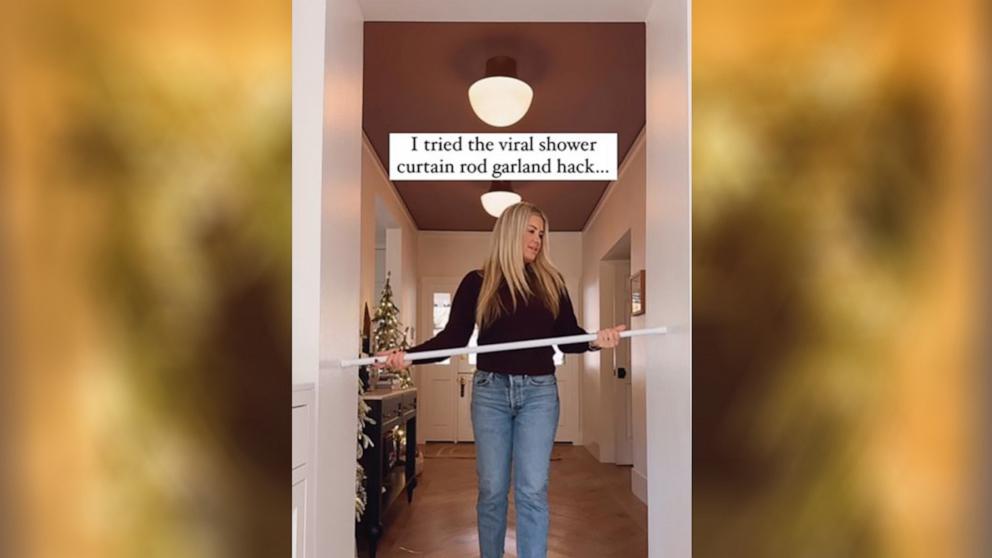 PHOTO: Ashley Stringfellow, founder of Modern Glam, tried the viral garland shower rod hack.